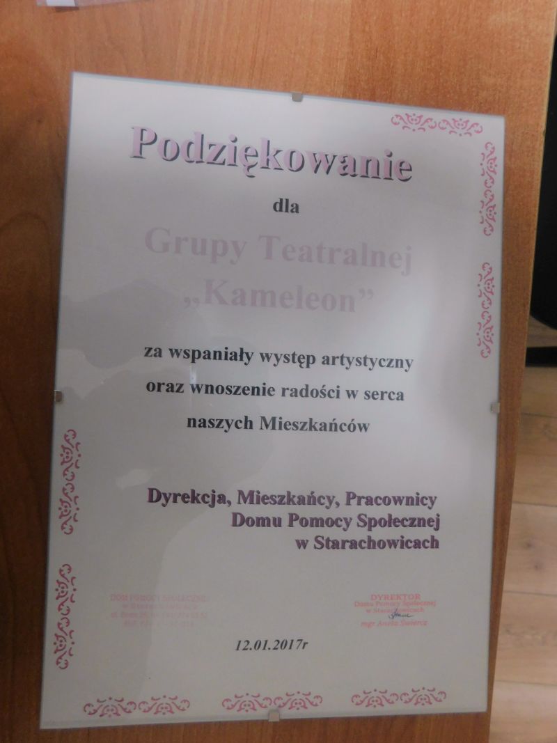 PODZIĘKOWANIA DLA STARACHOWICKIEGO „KAMELEONA”