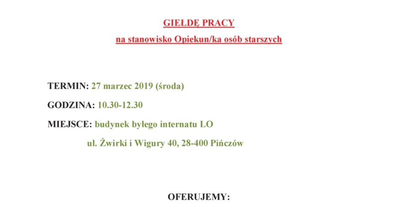 ZAPRASZAMY NA GIEŁDĘ PRACY W PIŃCZOWIE – 27.03.2019