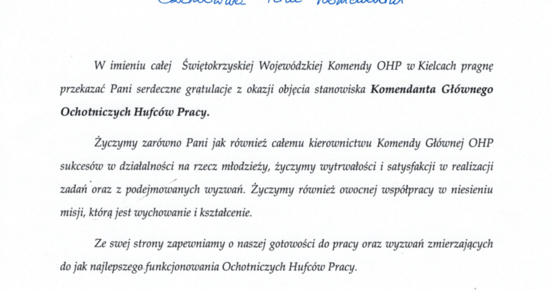 LIST GRATULACYJNY