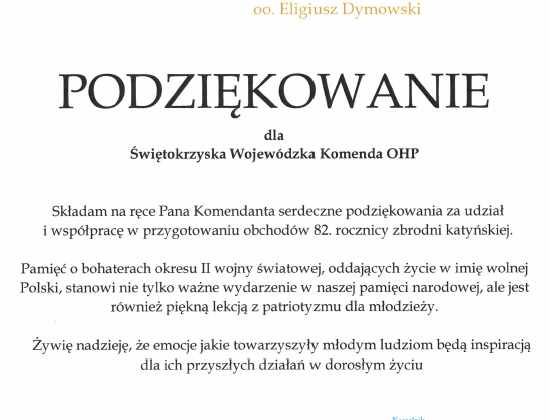 Podziękowanie dla OHP