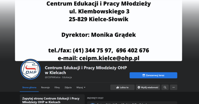 Centrum Edukacji i Pracy Młodzieży w Kielcach na Facebooku
